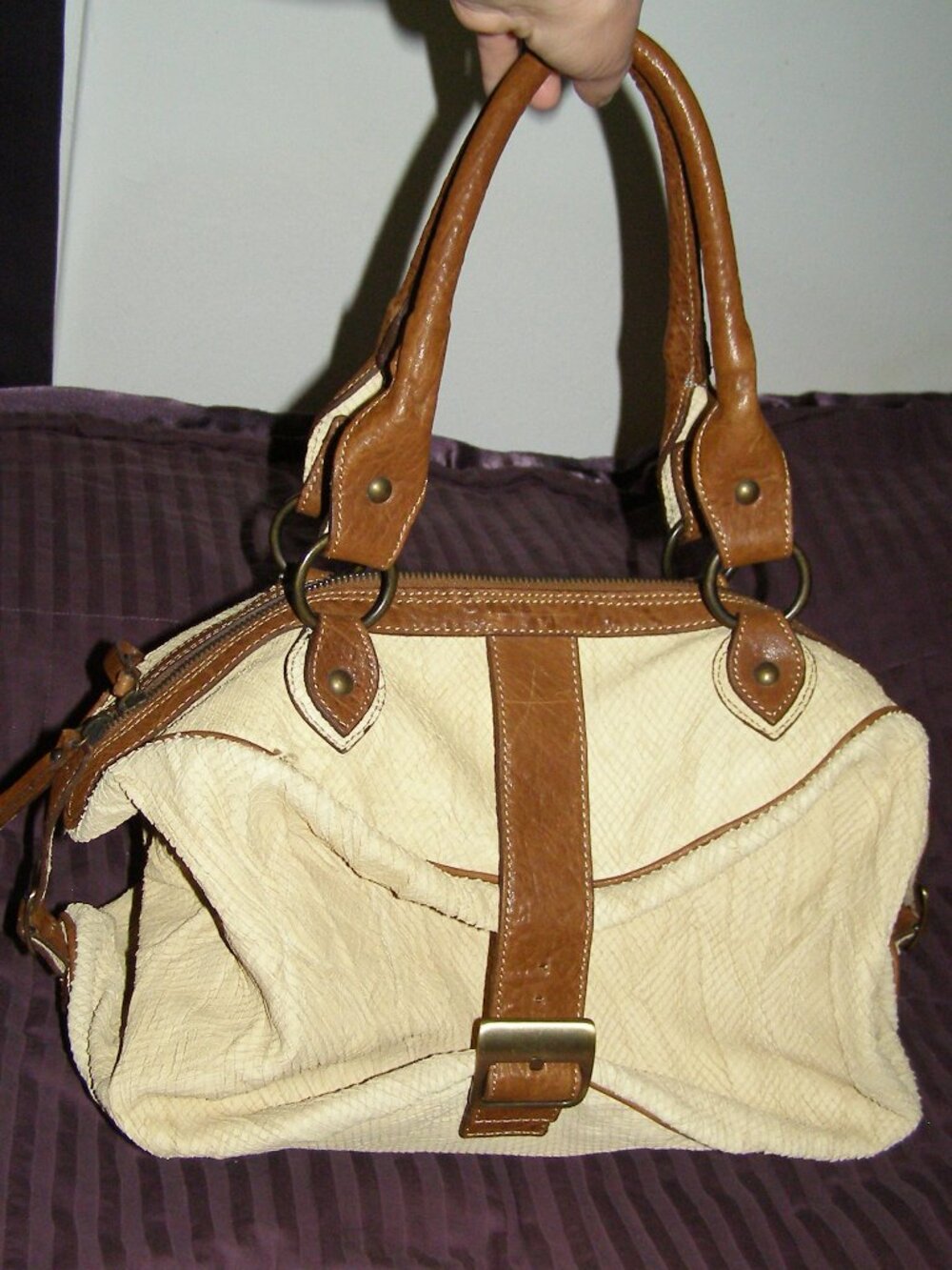 NEW Aleanto Collezioni Ecru Leather bag